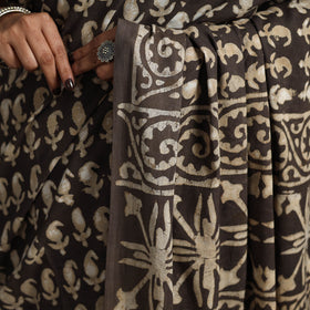 Buy Brown Natural Dyed Block Print Cotton Pipad Saree