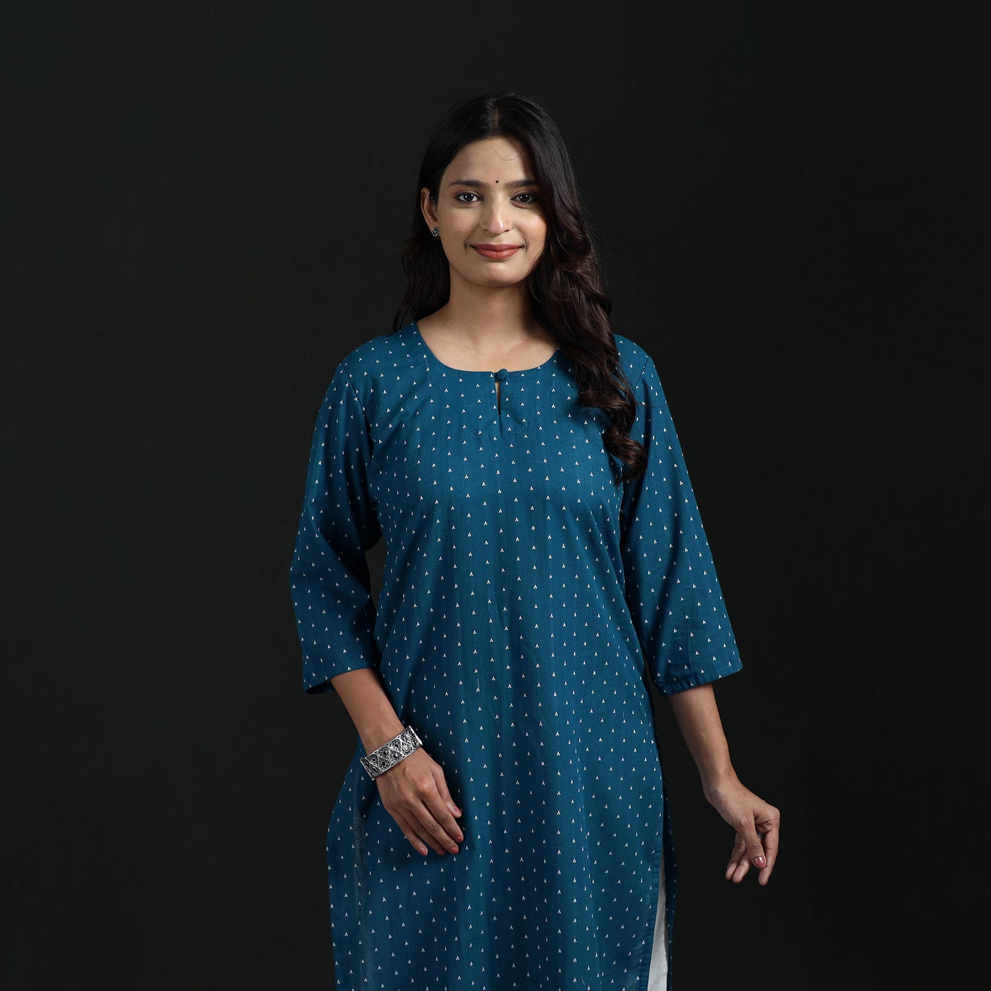 Jacquard Cotton Straight Long Kurta for Women 10