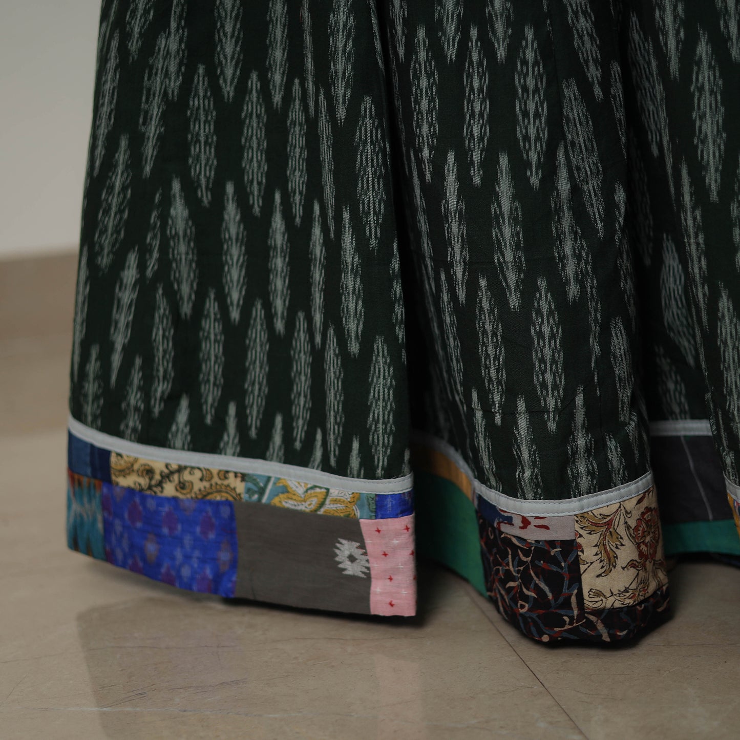 Green - 24 Kali Cotton Pochampally Ikat Skirt with Border 24