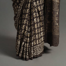 Buy Brown Natural Dyed Block Print Cotton Pipad Saree