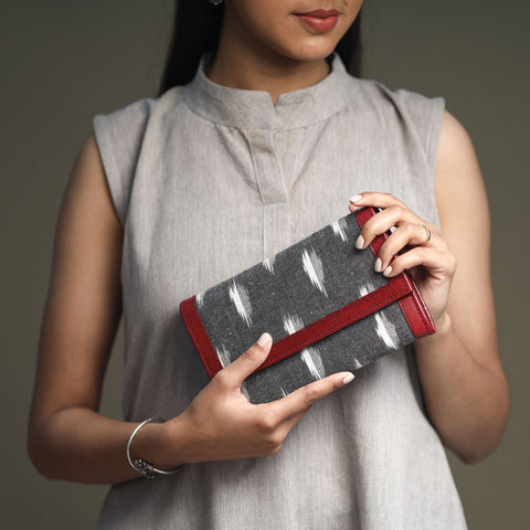 Grey - Handcrafted Ikat Weave Leather Wallet