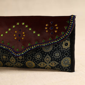 Traditional Kutch Mashru Silk Leather Flap Clutch / Wallet 111