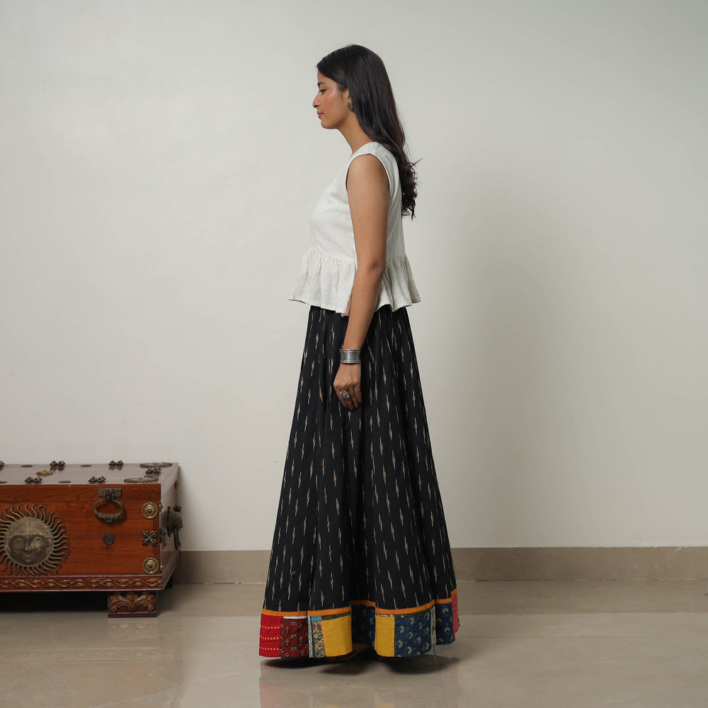 Black - 24 Kali Cotton Pochampally Ikat Skirt with Border 25