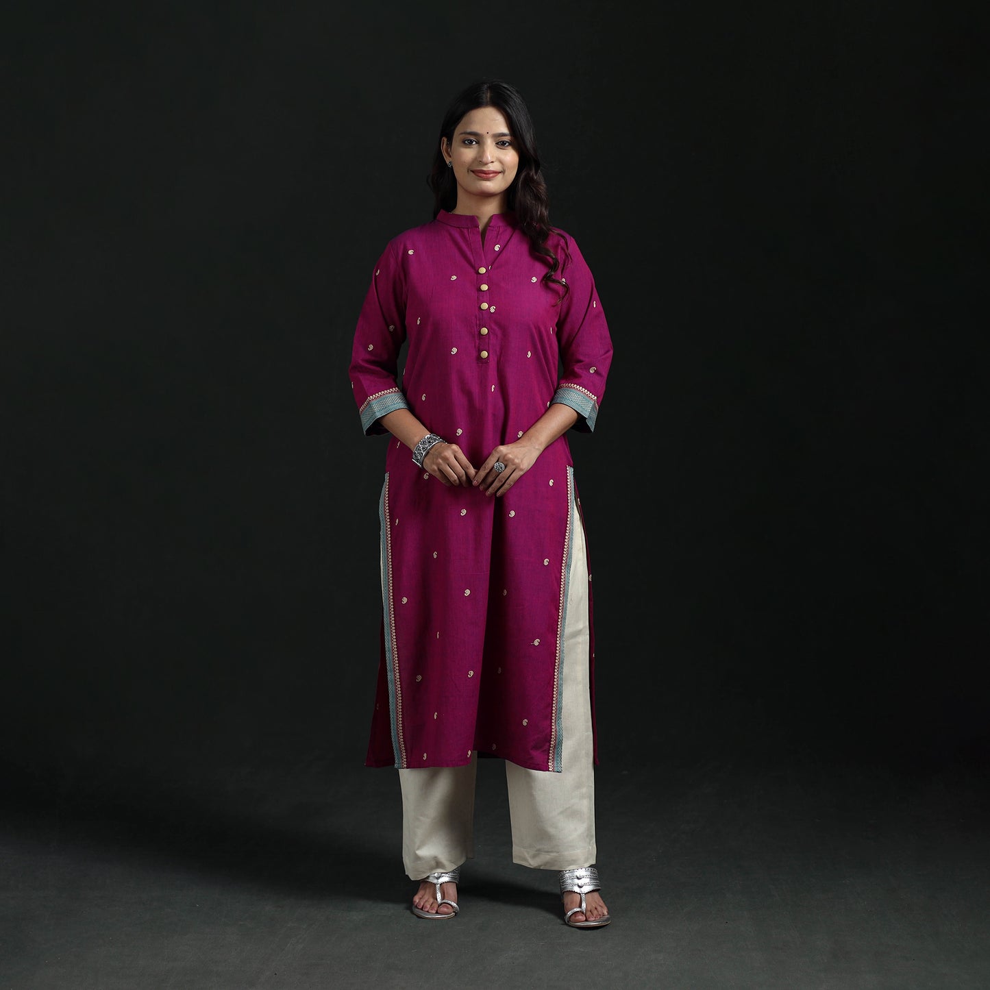 Jacquard Cotton Straight Long Kurta for Women 14