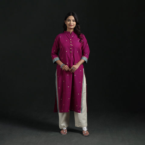 Jacquard Cotton Straight Long Kurta for Women 14
