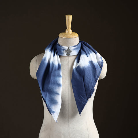 Shibori Tie-Dye Cotton Brooch Scarf 40