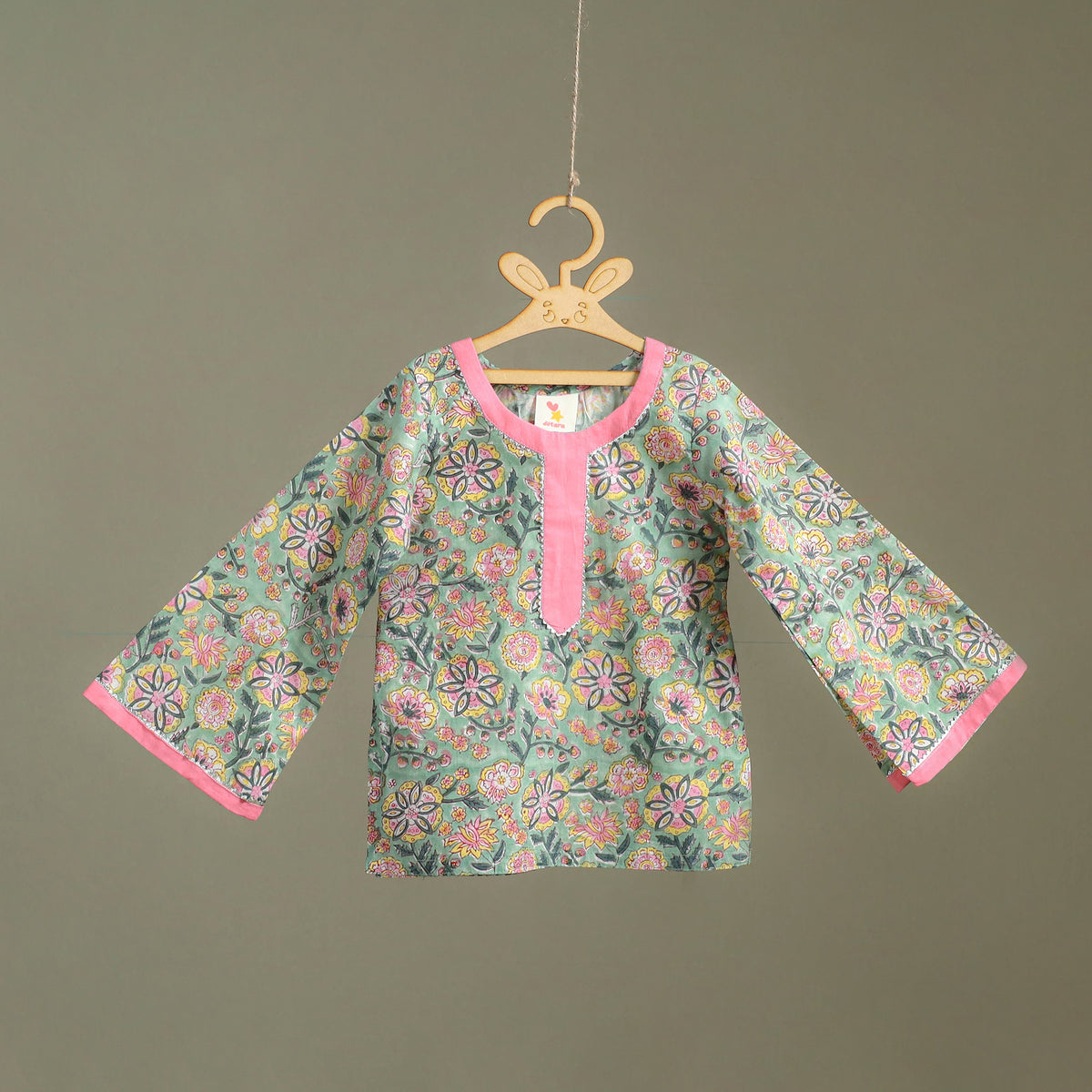 Girls Gota Work Floral Block Print Cotton Kurta with Sharara Set (3-4 Years) 24