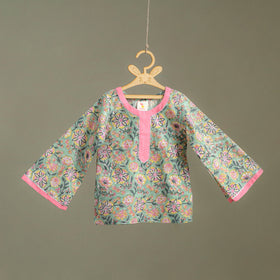 Girls Gota Work Floral Block Print Cotton Kurta with Sharara Set (3-4 Years) 24