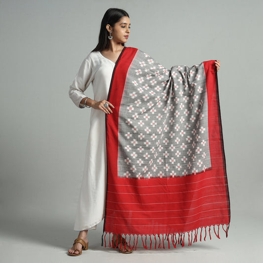 Grey - Pochampally Ikat Weave Cotton Handloom Dupatta 47