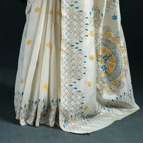 White - Bengal Hand Embroidery Silk Nakshi Kantha Saree 08