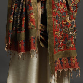 Red - mangalagiri cotton handpainted pen work kalamkari