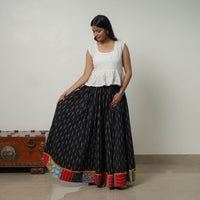 Black - 24 Kali Cotton Pochampally Ikat Skirt with Border 25