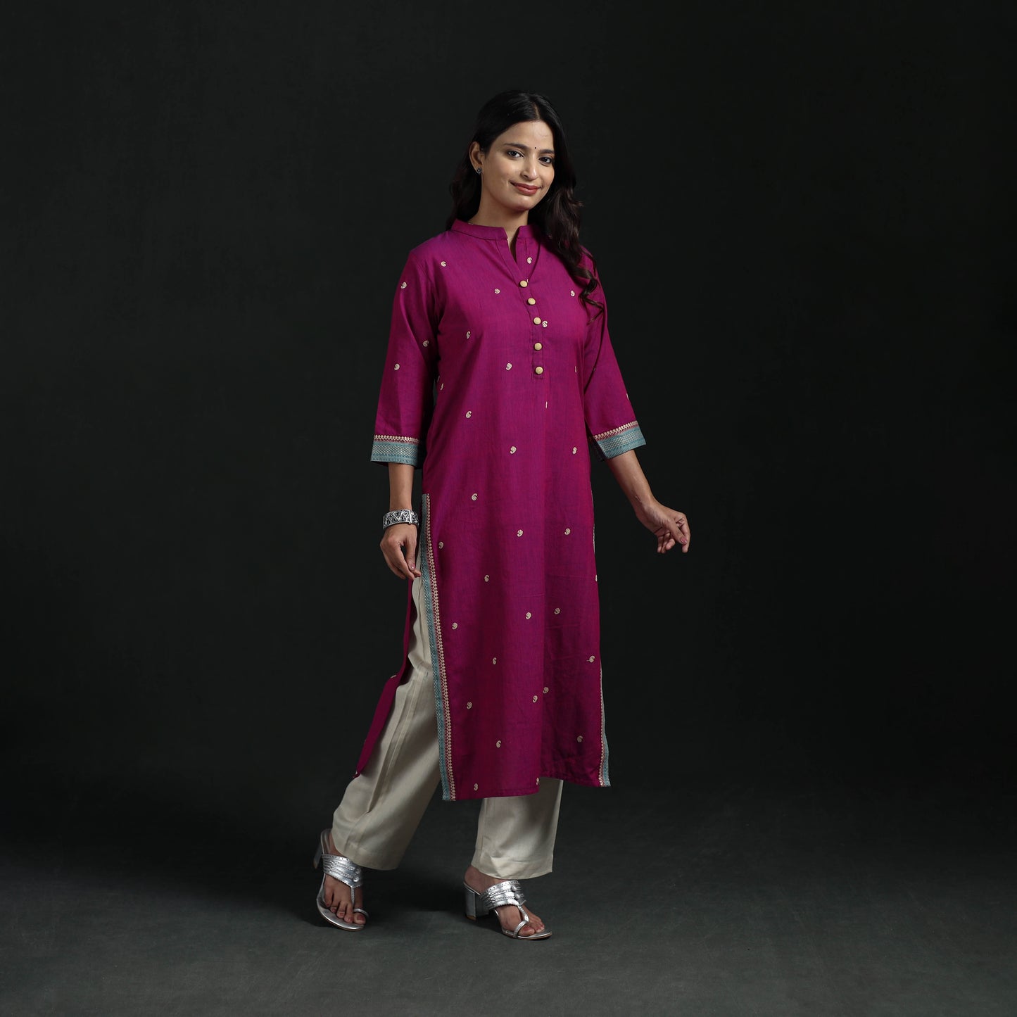 Jacquard Cotton Straight Long Kurta for Women 14