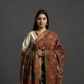 Red - mangalagiri cotton handpainted pen work kalamkari