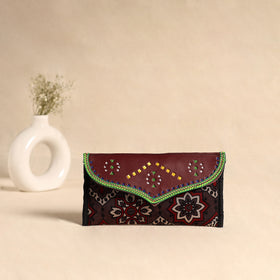 Traditional Kutch Mashru Silk Leather Flap Clutch / Wallet 112
