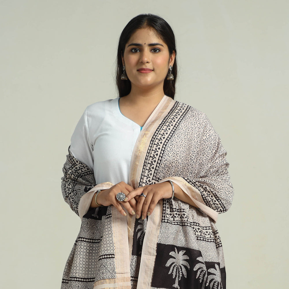 Grey - Traditional Maheshwari Silk Bagh Print Dupatta 28