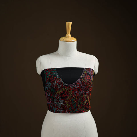 Black - Bengal Kantha Hand Embroidered Cotton Blouse Piece 49