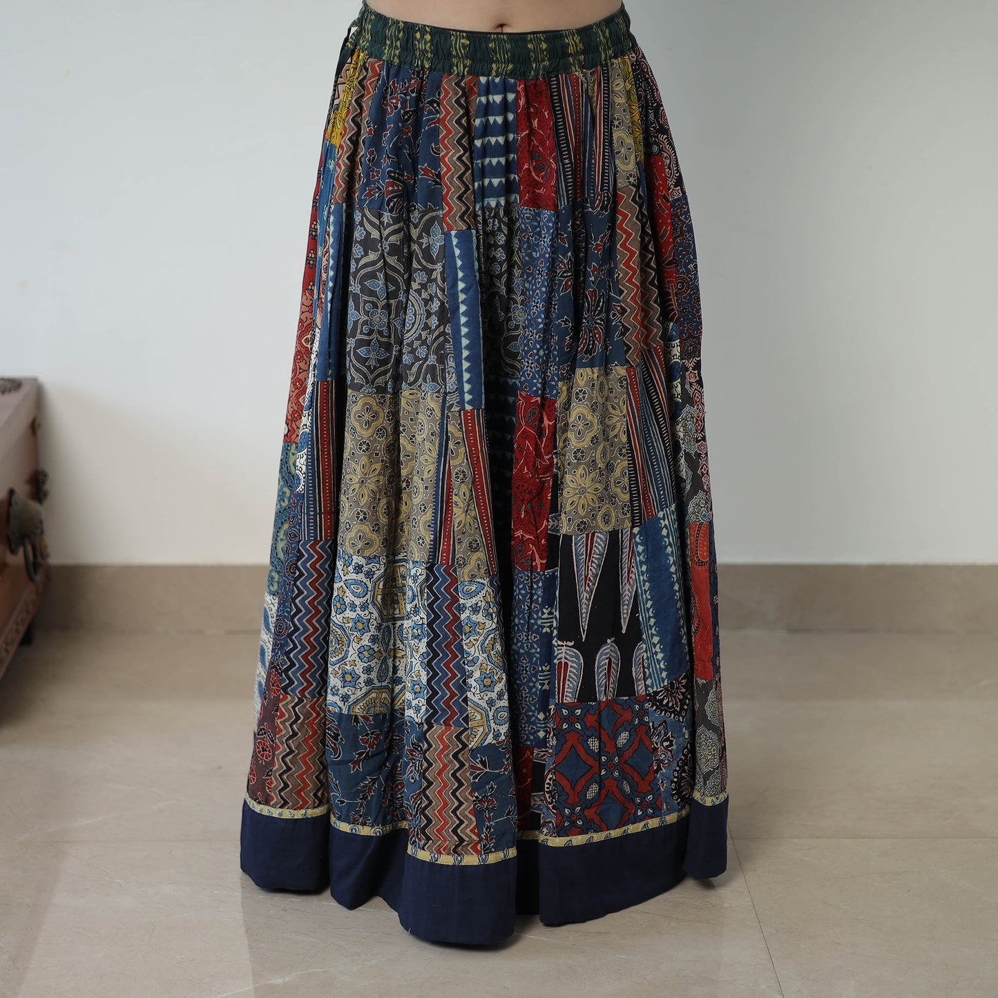 24 Kali Patchwork Block Printed Cotton Ajrakh Skirt 55