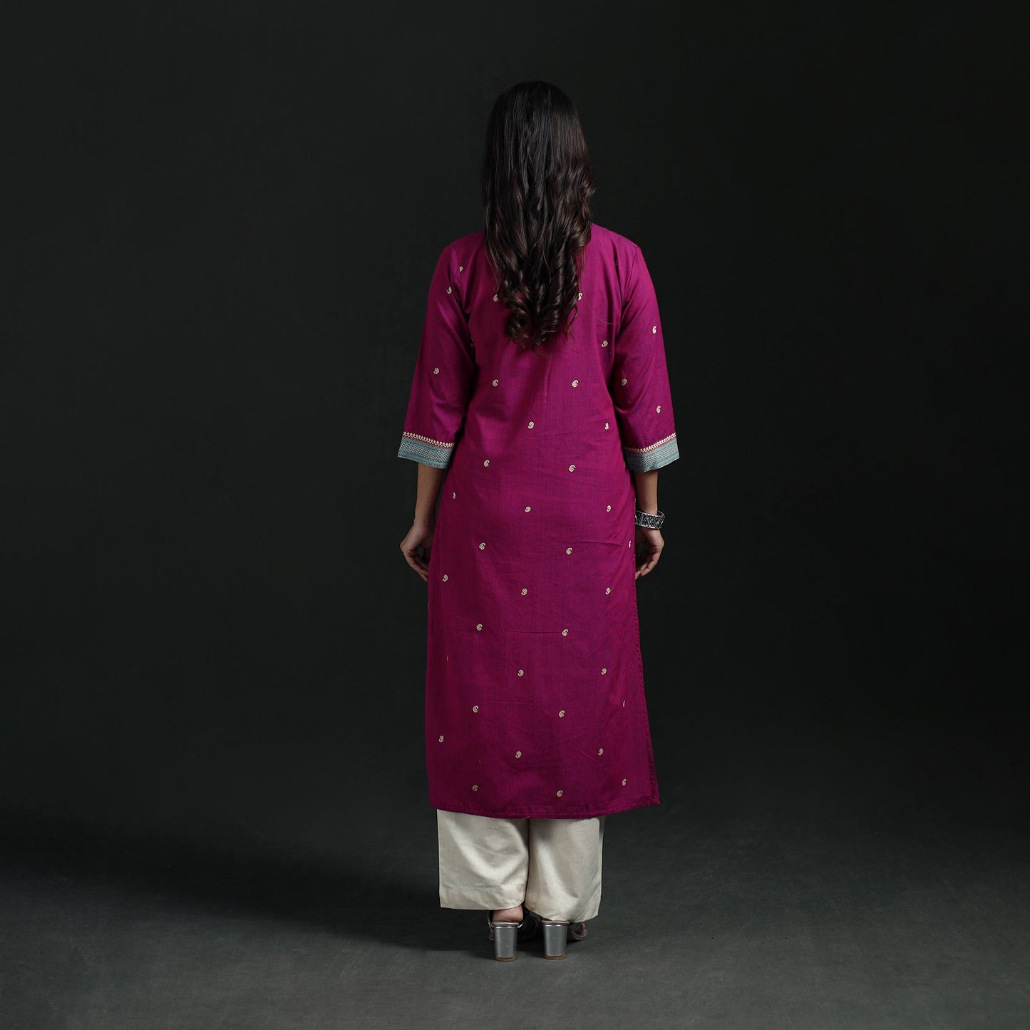 Jacquard Cotton Straight Long Kurta for Women 14