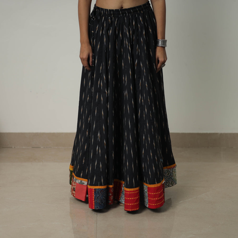 Black - 24 Kali Cotton Pochampally Ikat Skirt with Border 25