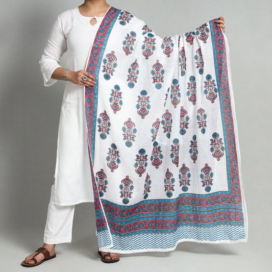 White - Jaipur Printed Cotton Dupatta 15