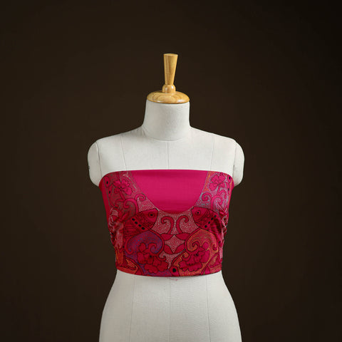 Pink - Bengal Kantha Hand Embroidered Cotton Blouse Piece 50