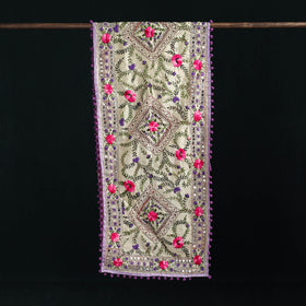 Ranihati Chanderi Silk Hand Embroidered Stole with Pom Pom 188
