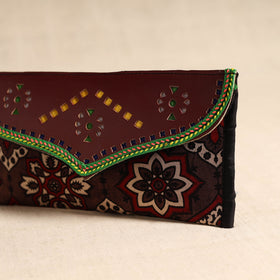 Traditional Kutch Mashru Silk Leather Flap Clutch / Wallet 112