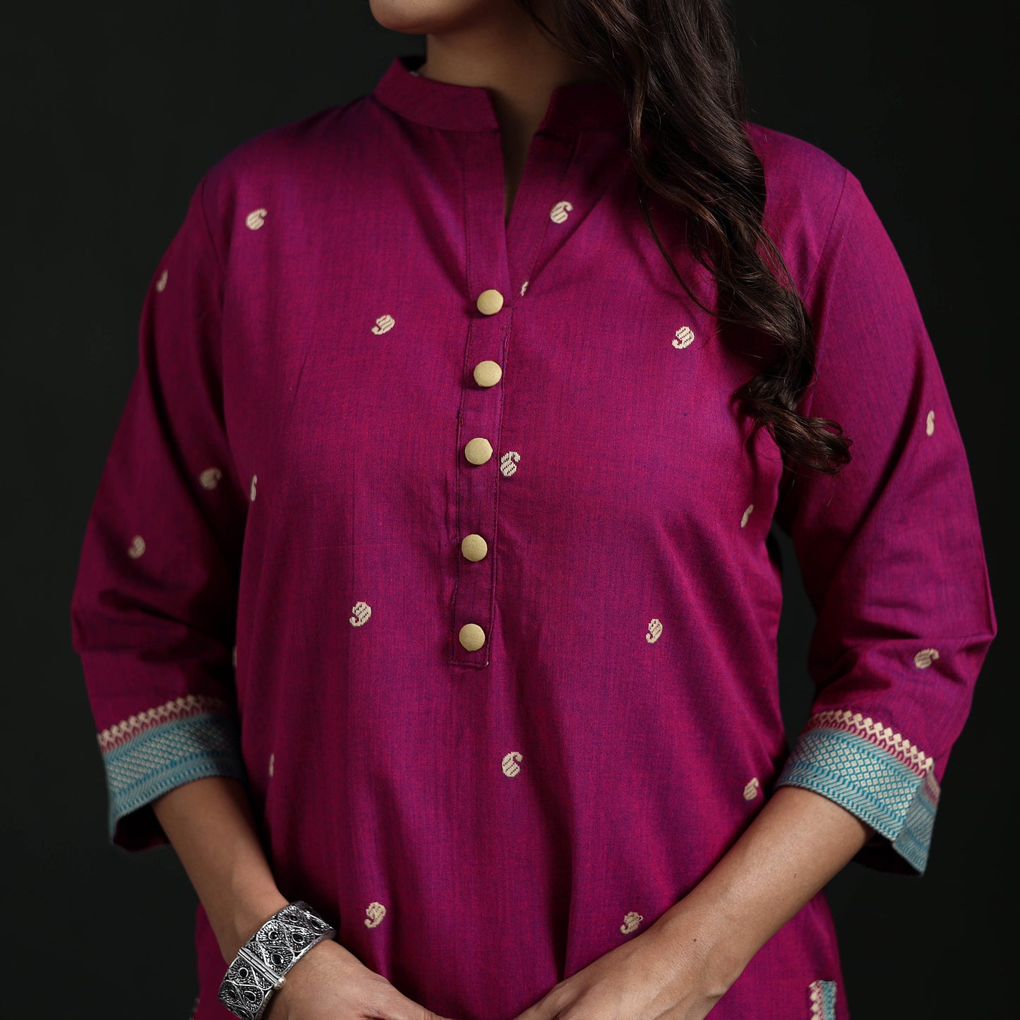 Jacquard Cotton Straight Long Kurta for Women 14