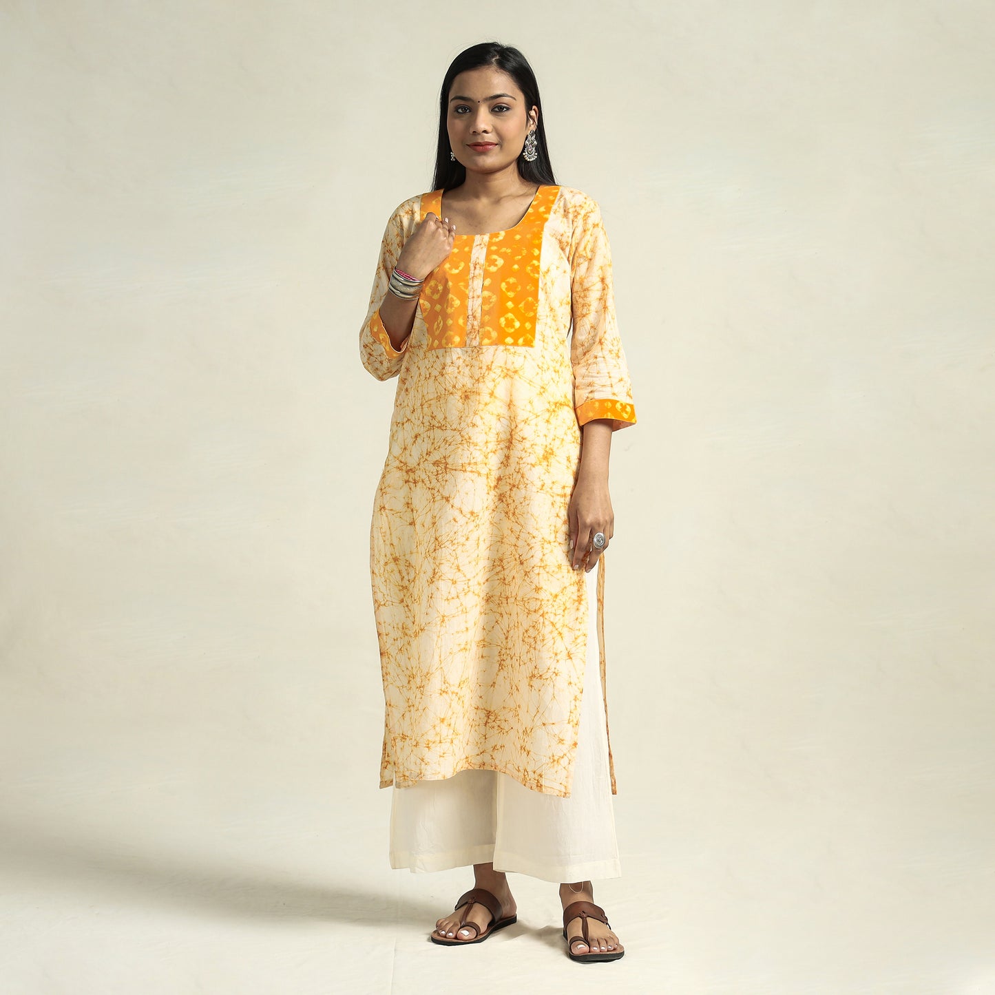 Yellow - Kutch Batik Printed Cotton Straight Kurta