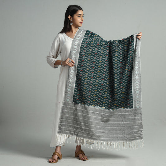 Green - Pochampally Ikat Weave Cotton Handloom Dupatta 48