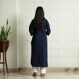 Navy Blue - Plain Flex Cotton Kurta