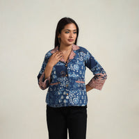 Patchwork Indigo Bagru Print Women's Jacket 07