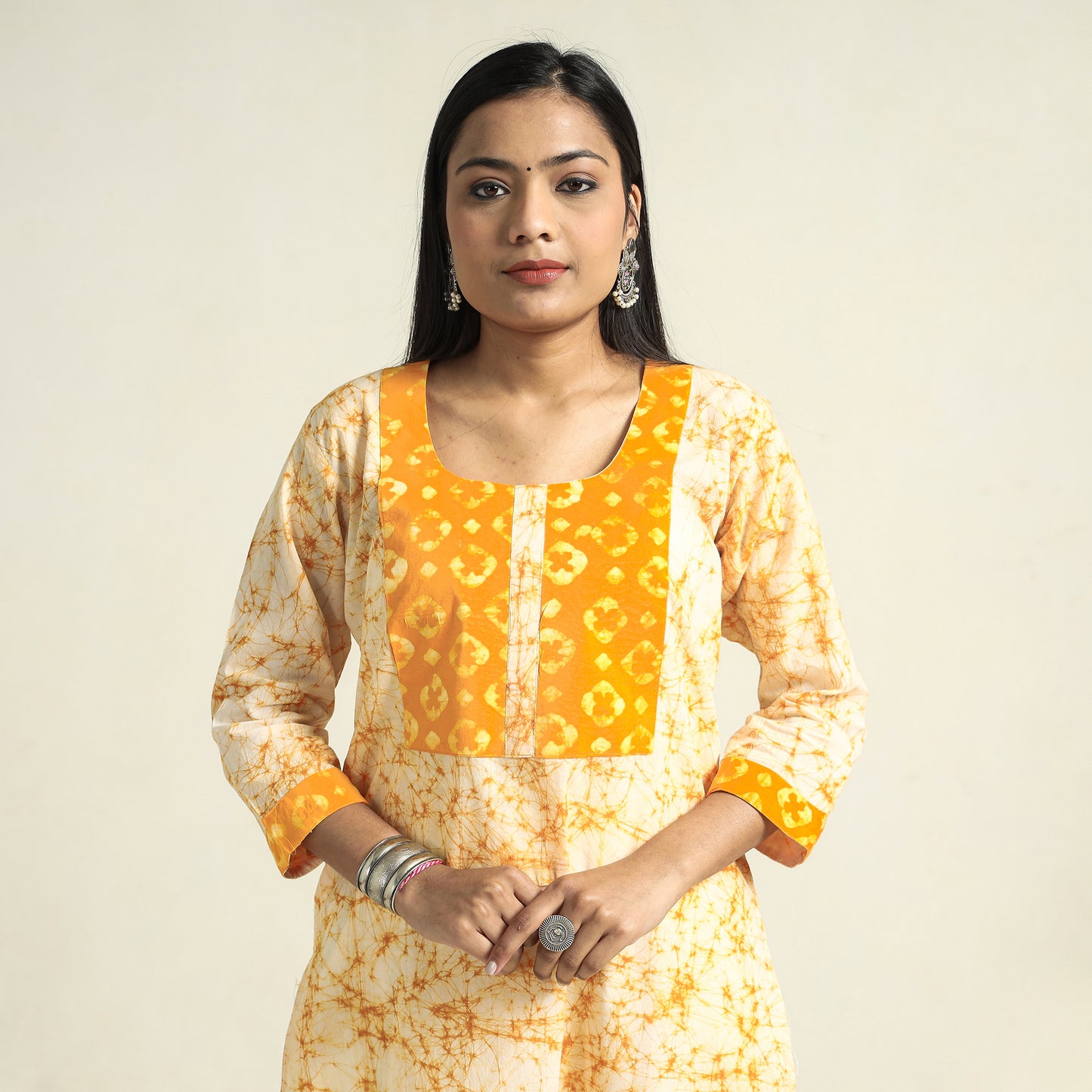 Yellow - Kutch Batik Printed Cotton Straight Kurta