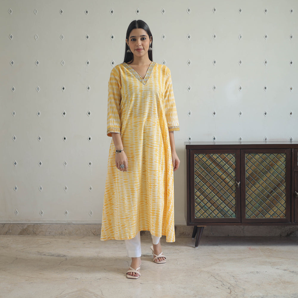 Yellow - A-Line Tie & Dye Cotton Shibori Kurta 03