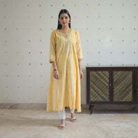 Yellow - A-Line Tie & Dye Cotton Shibori Kurta 03