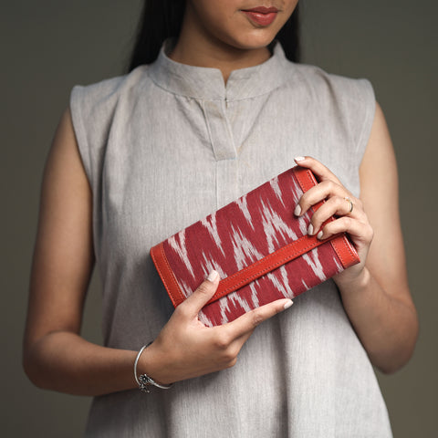 Maroon - Handcrafted Ikat Weave Leather Wallet