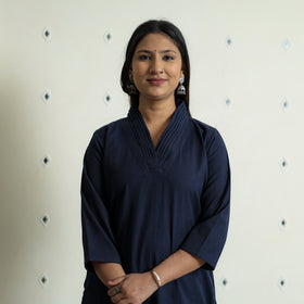 Navy Blue - Plain Flex Cotton Kurta