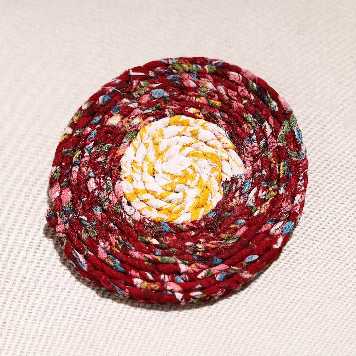 Upcycled Fabric Hand Braided Coaster 15