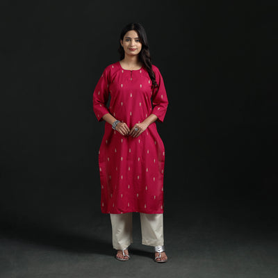 Jacquard Cotton Straight Long Kurta for Women 07