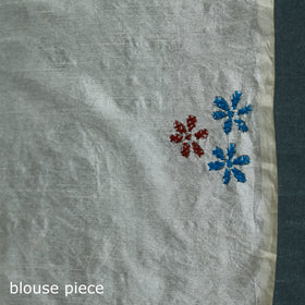 White - Bengal Hand Embroidery Silk Nakshi Kantha Saree 09