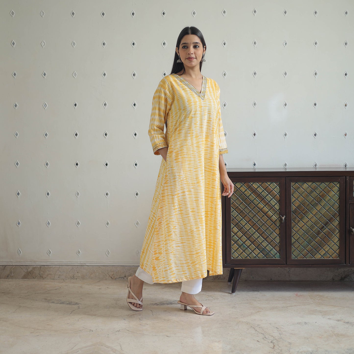 Yellow - A-Line Tie & Dye Cotton Shibori Kurta 03