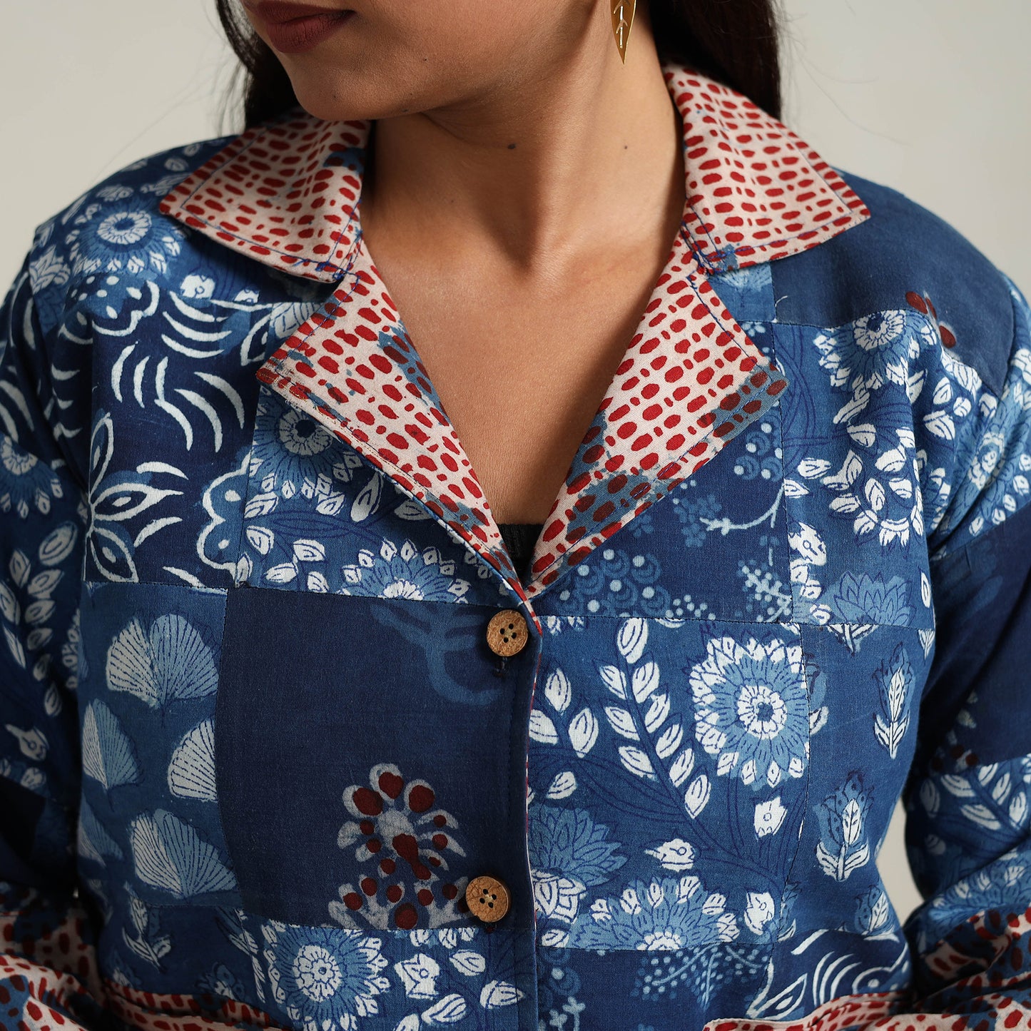 Patchwork Indigo Bagru Print Women's Jacket 07