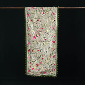 Ranihati Chanderi Silk Hand Embroidered Stole with Pom Pom 185