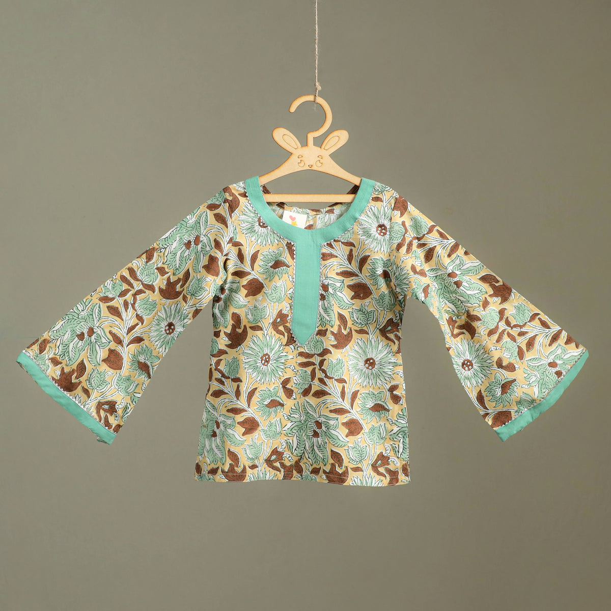 Girls Gota Work Floral Block Print Cotton Kurta with Sharara Set (3-4 Years) 25