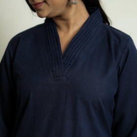 Navy Blue - Plain Flex Cotton Kurta