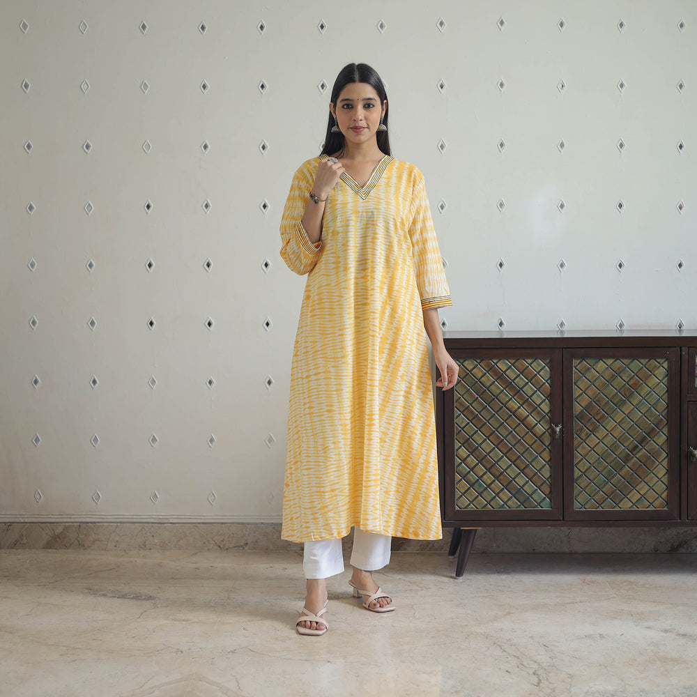 Yellow - A-Line Tie & Dye Cotton Shibori Kurta 03