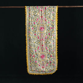 Ranihati Chanderi Silk Hand Embroidered Stole with Pom Pom 184