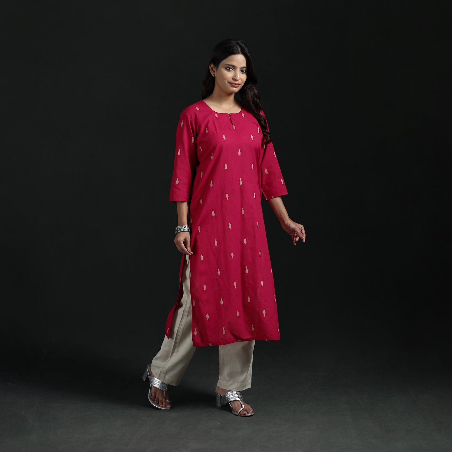 Jacquard Cotton Straight Long Kurta for Women 07