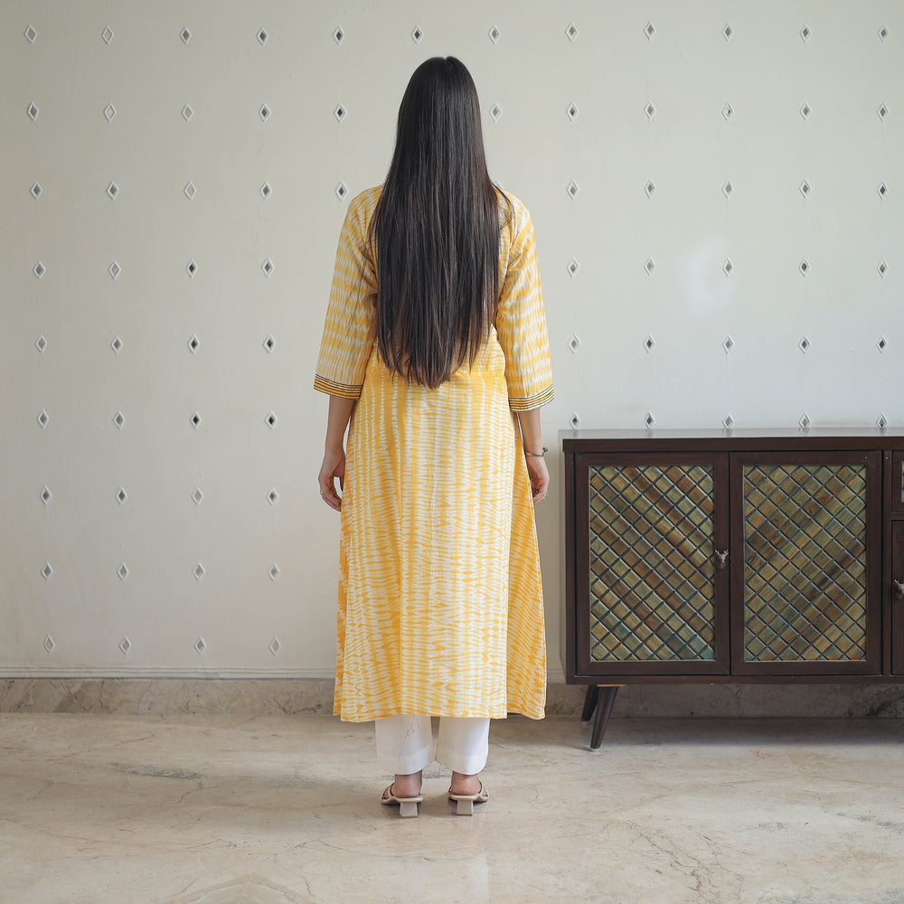 Yellow - A-Line Tie & Dye Cotton Shibori Kurta 03